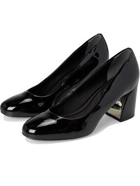 NWT New Anne Klein Graham Block Heeled Black Patent Pump Shoes Size 7